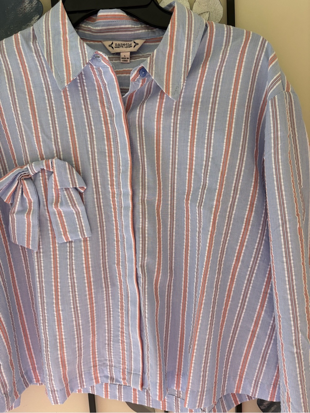 Nanette Lepore Blue, White & Orange Striped Button-Down Shirt - Picture 2 of 14